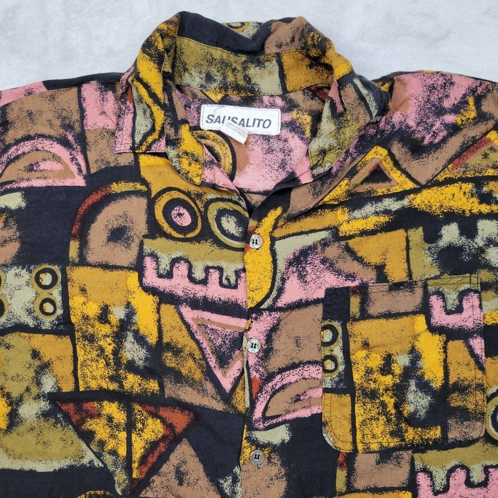 Sausalito Shirt Men‎ Large Tiki Batik Camp Lounge Luau Abstract Vintage USA Gene - Picture 2 of 6
